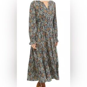 Wonderly Long Sleeve Tiered Maxi Dress in teal paisley print. Pockets.EUC. SZ PL